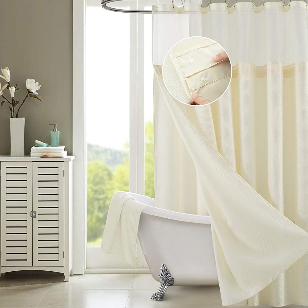 Smart Design Complete 2 in 1 Waffle Weave Hotel Spa Style Fabric Shower Curtain